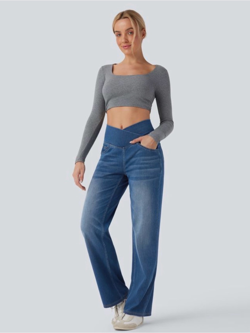 Halara Flex Crossover High Waisted Tummy Control Casual Straight Leg Size Med